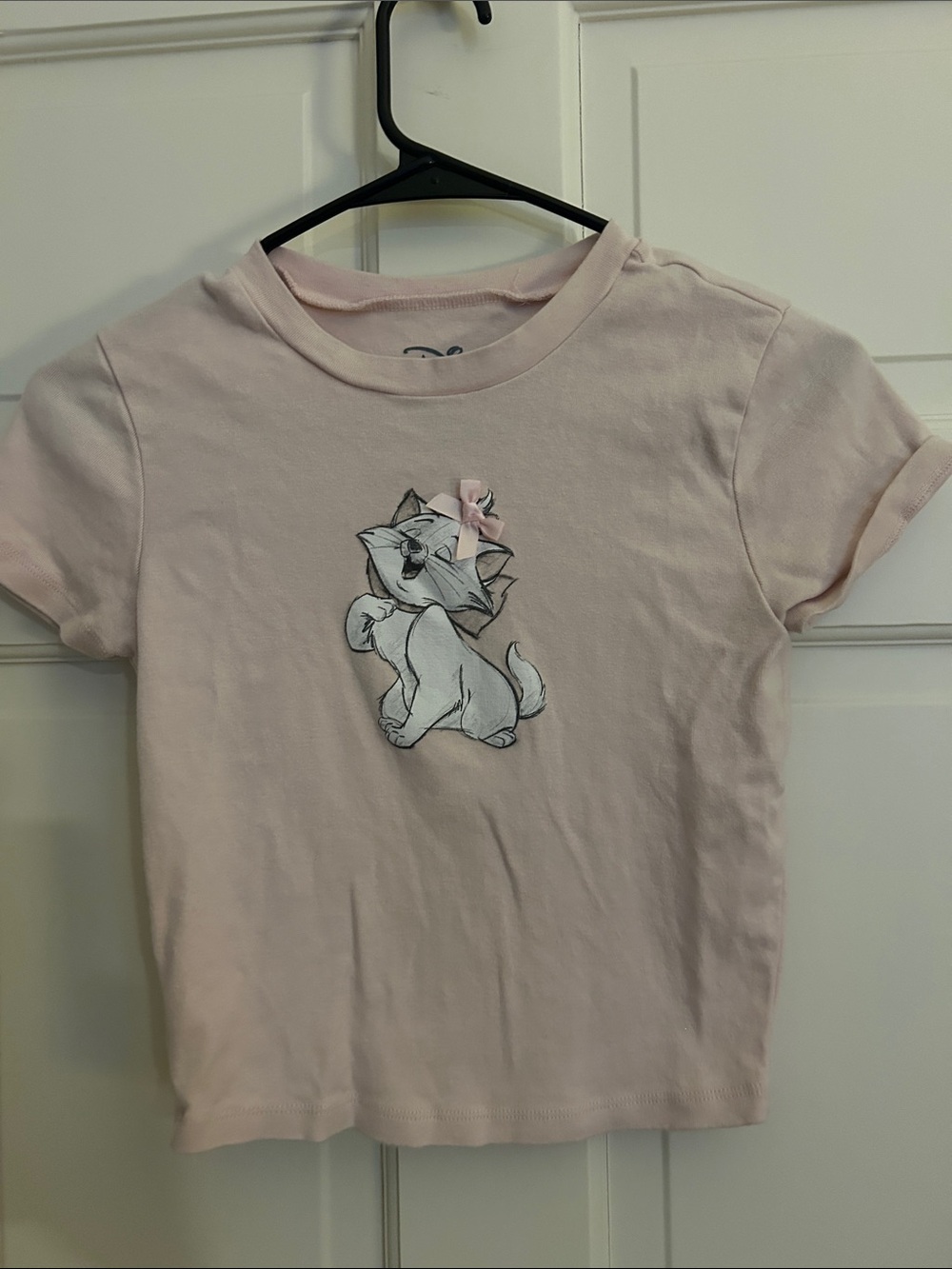 Disney Pink Short-Sleeve Tee with Embroidered Kitten and Bow